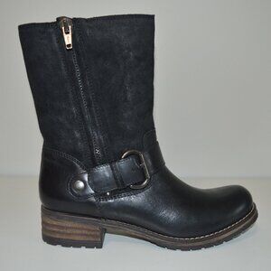 Clarks Majorca Isle Black Suede Leather Buckled Double Zip Moto Boots